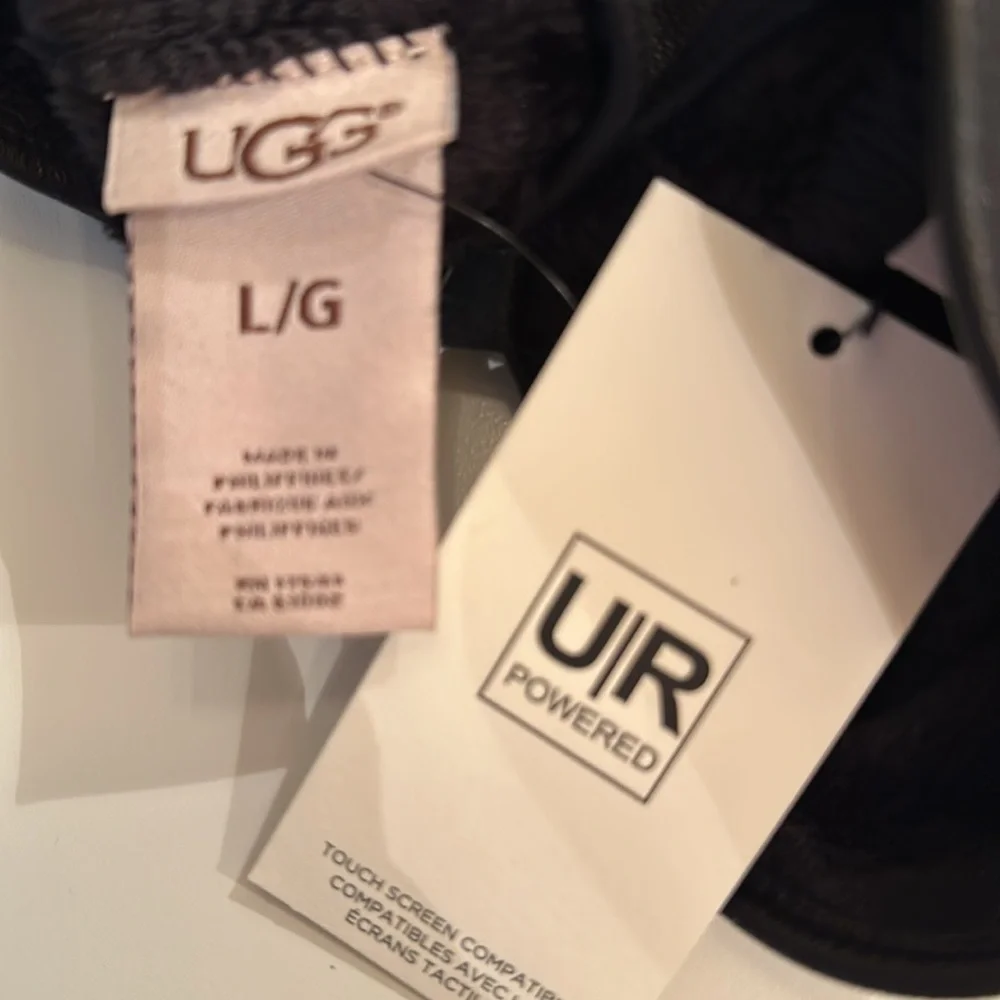 New UGG Leather/Faux Fur Lining Gloves. Black. Size
